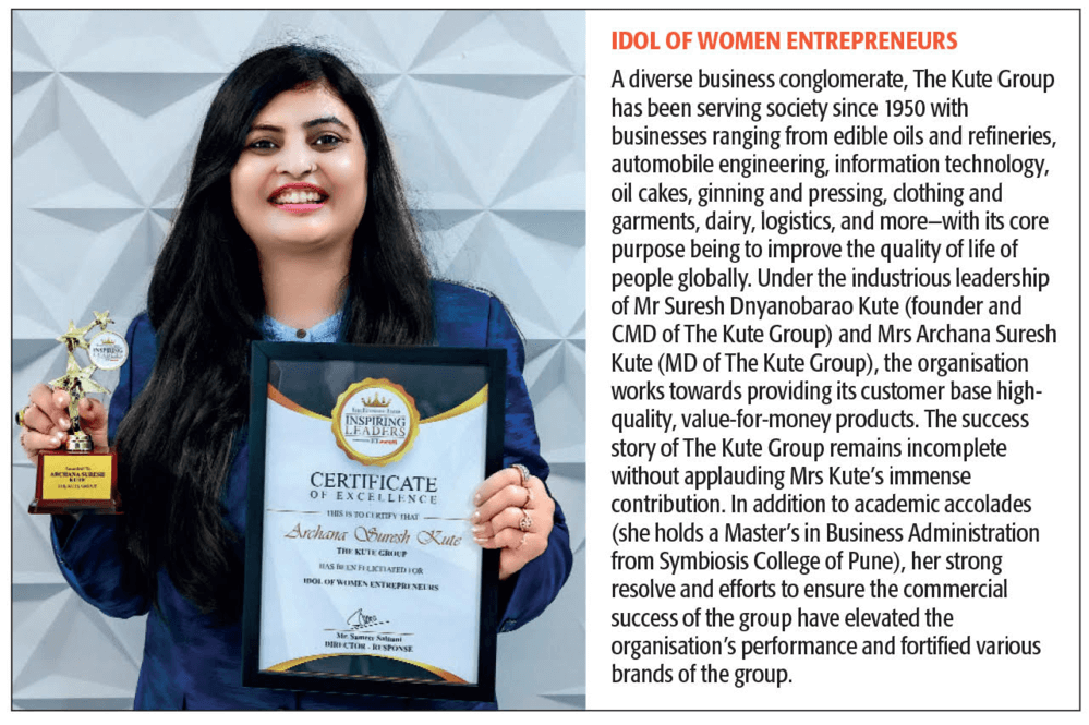Mrs. Archana Suresh Kute (MD-The Kute Group) awarded as ‘Idol Of Women Entrepreneur’ by The Economic Times