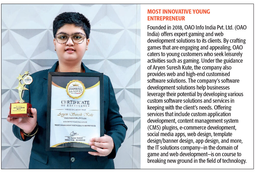 Master Aryen Suresh Kute (CMD-OAO INDIA) has been felicitated as ‘Most Innovative younger entrepreneur’